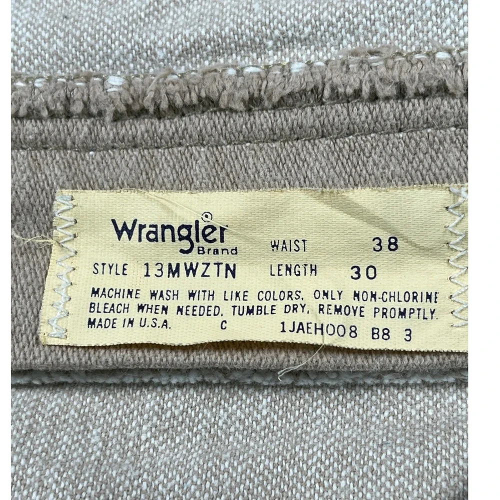 Wrangler Jeans Mens 38x30 Tan Excellent Vintage 13MWZTN Made in USA Cowboy Cut
